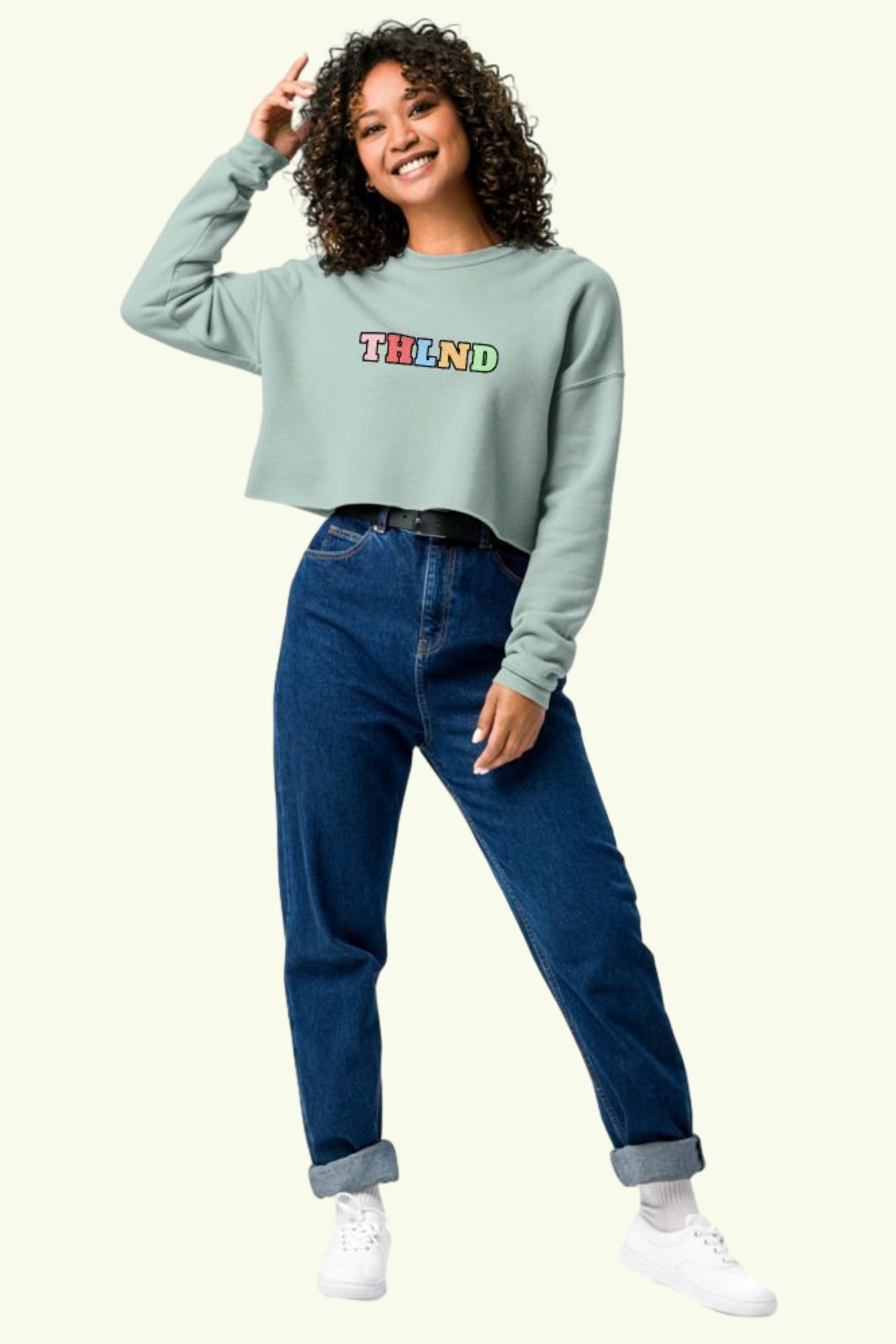 Women’s Crop Sweatshirt  Classic Edition Opal  female front posing