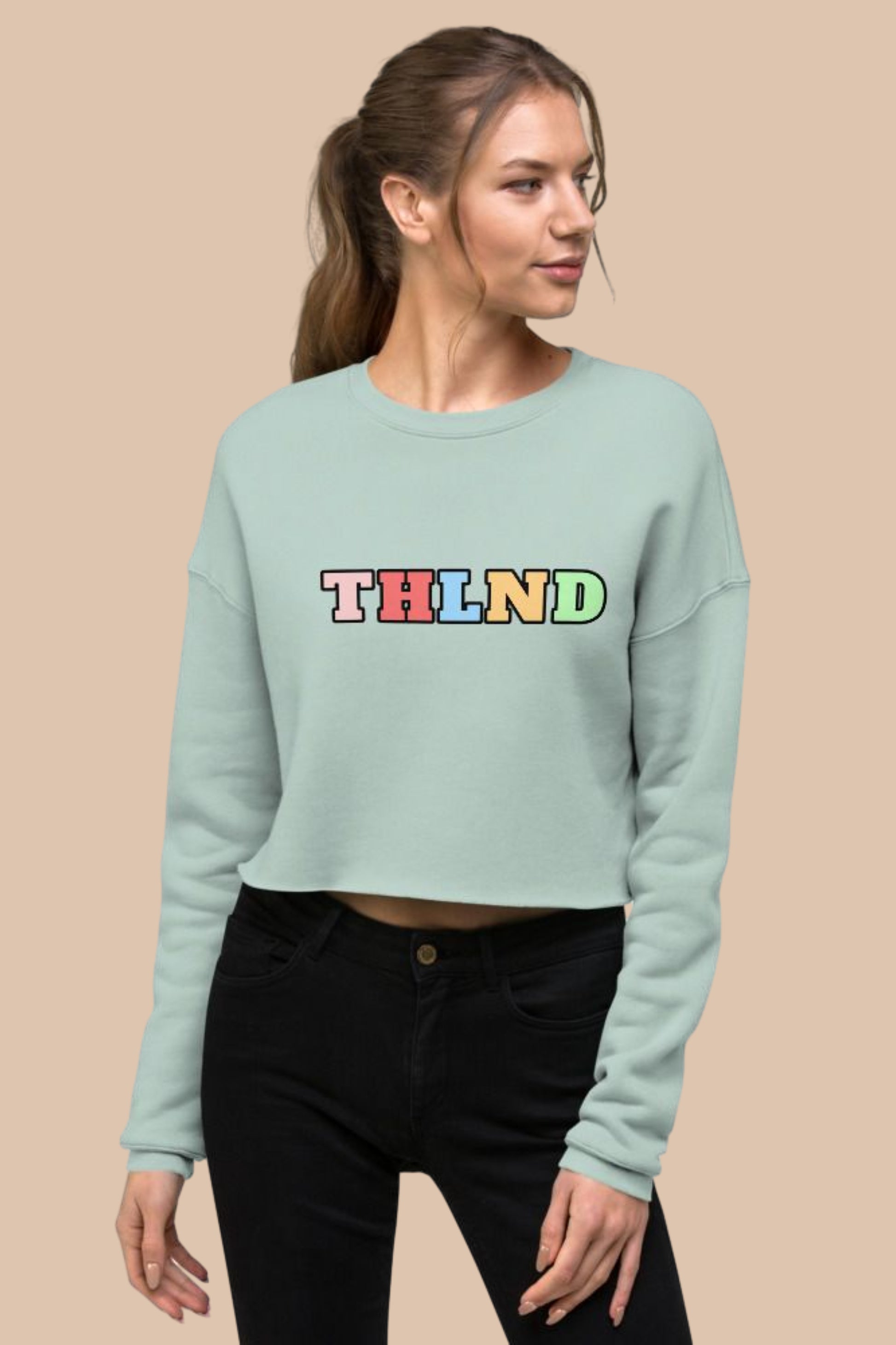 Women’s Crop Sweatshirt Classic Edition Opal blond female front posing