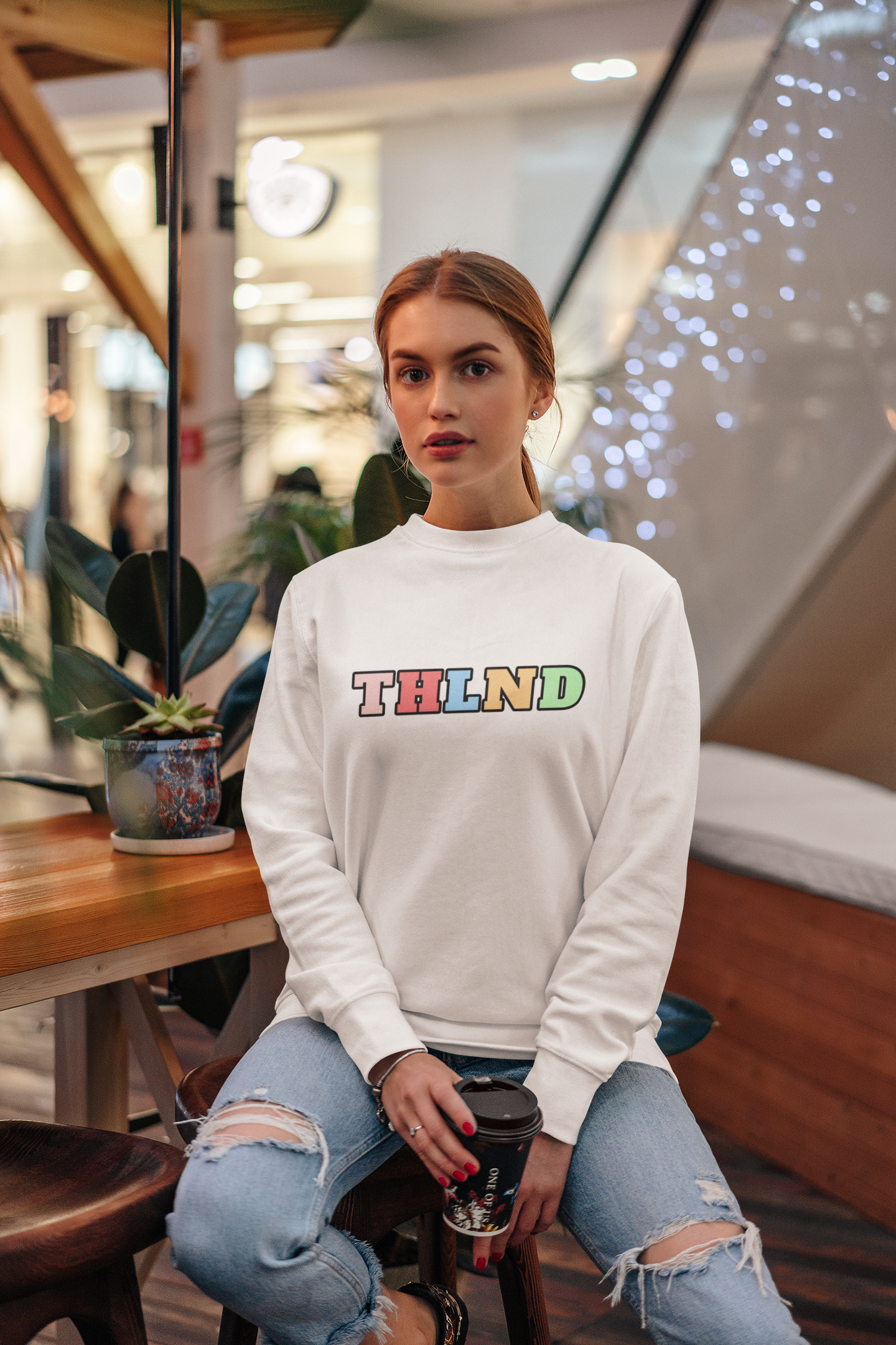 Trendy Sweatshirts Classic white sweatshirt female front posing