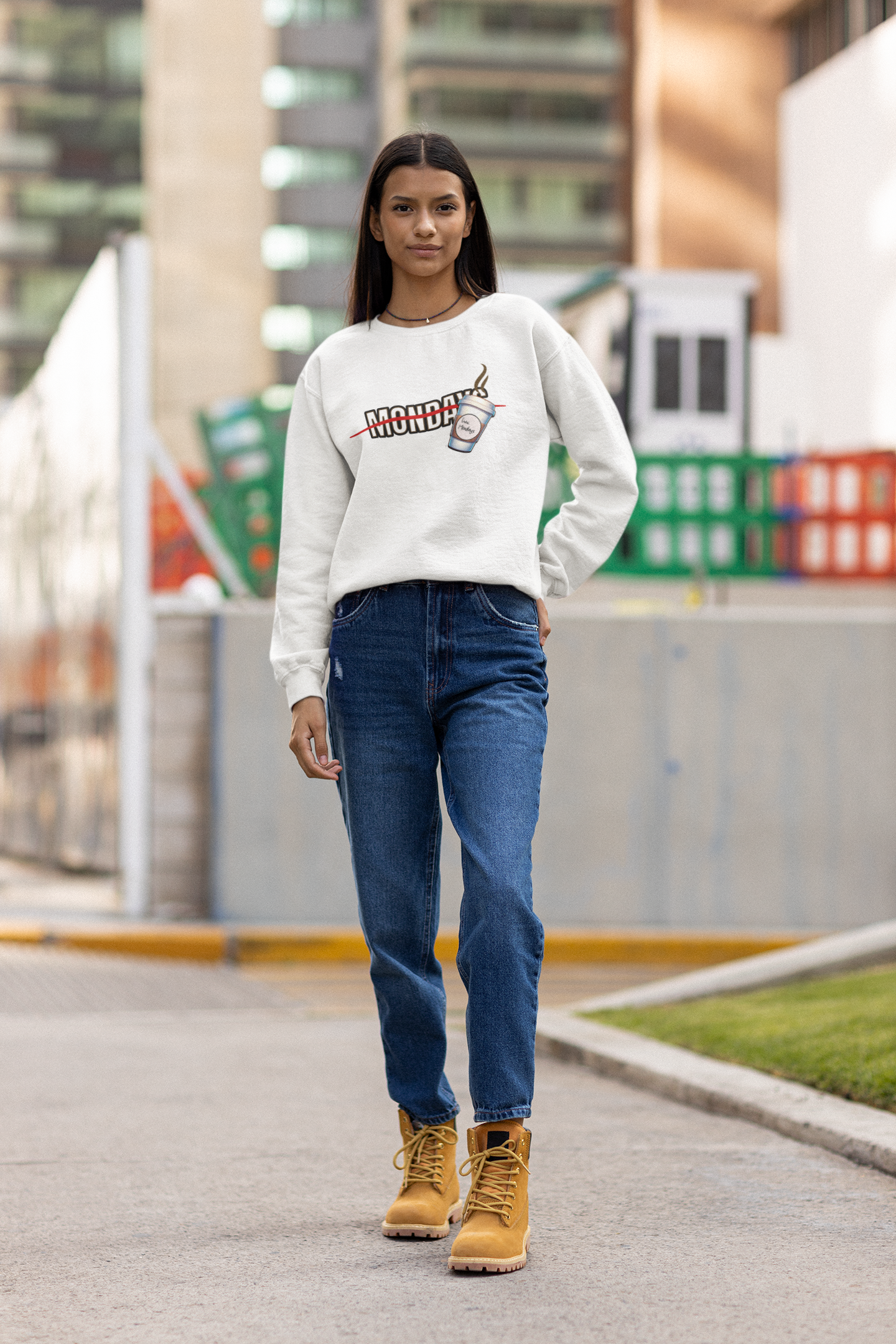 Preppy Sweatshirts Iconic white sweatshirt  Latina female front posing