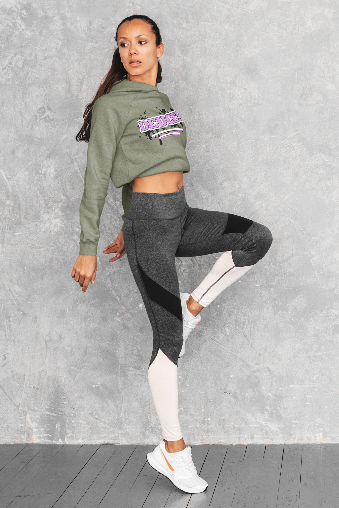 Crop Top Hoodie Standard Crop/Hood Aloe Green female side posing