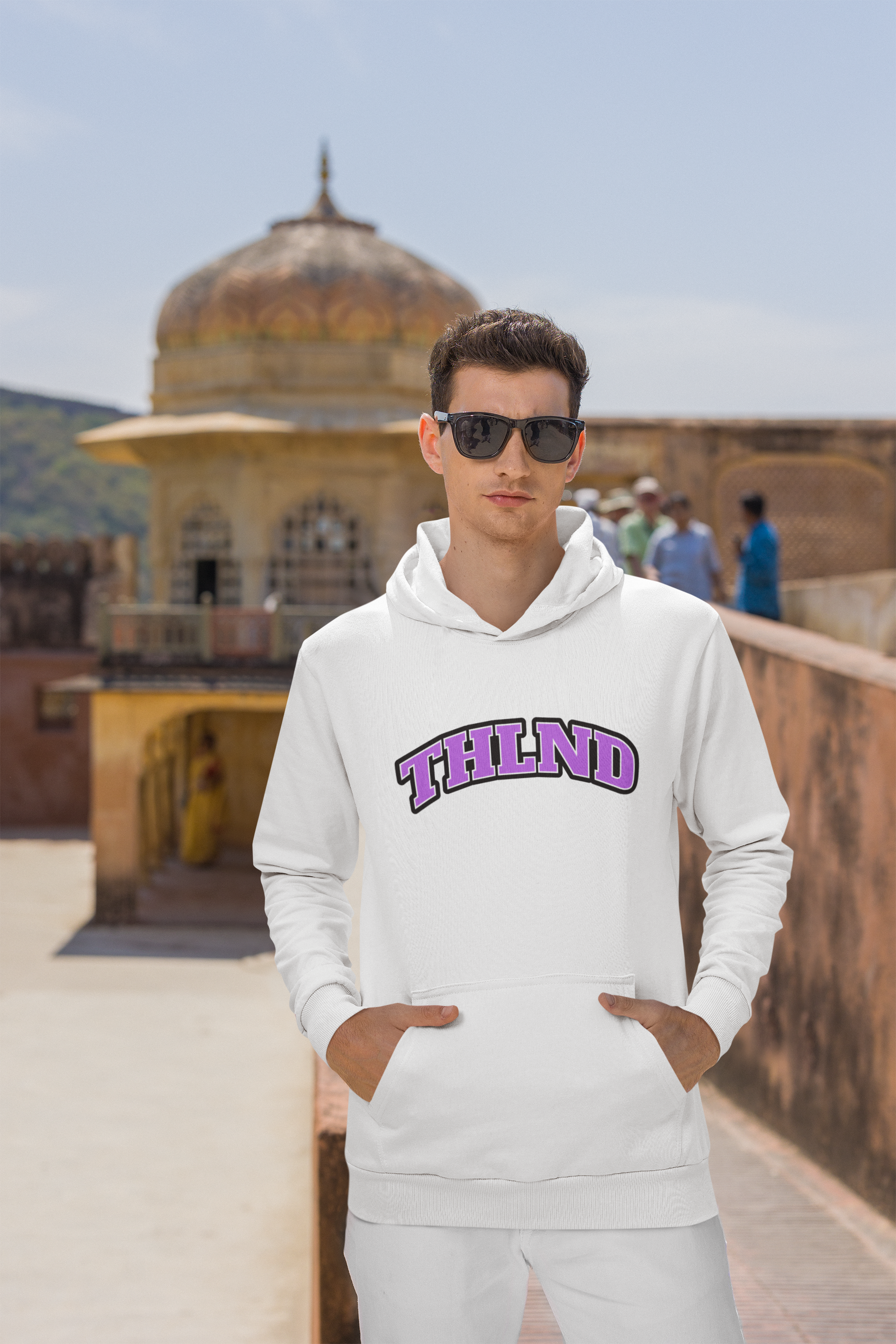 Cute Hoodies white color male front posing