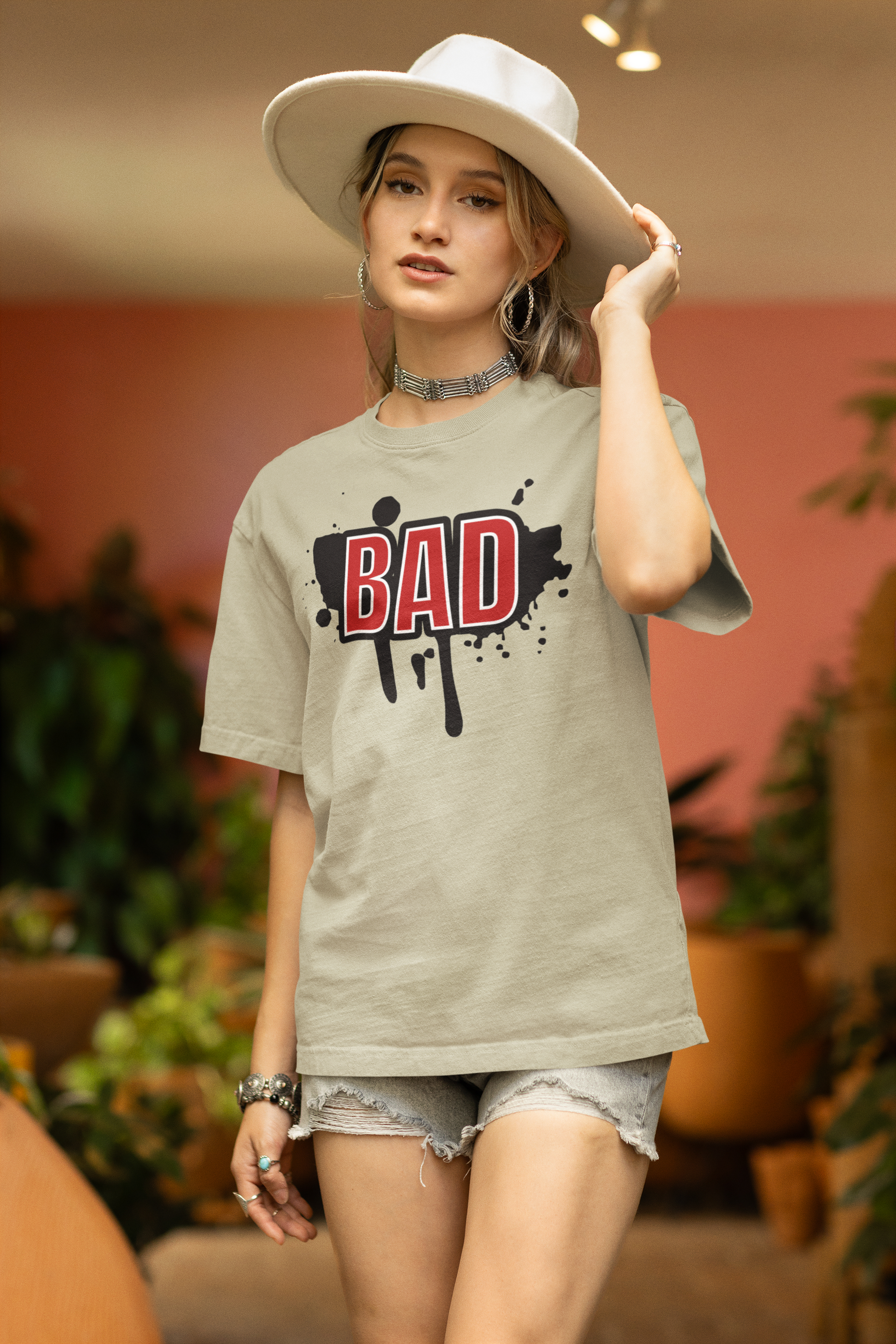 Oversized tee  Standard Tee Dark Cream  female front posing