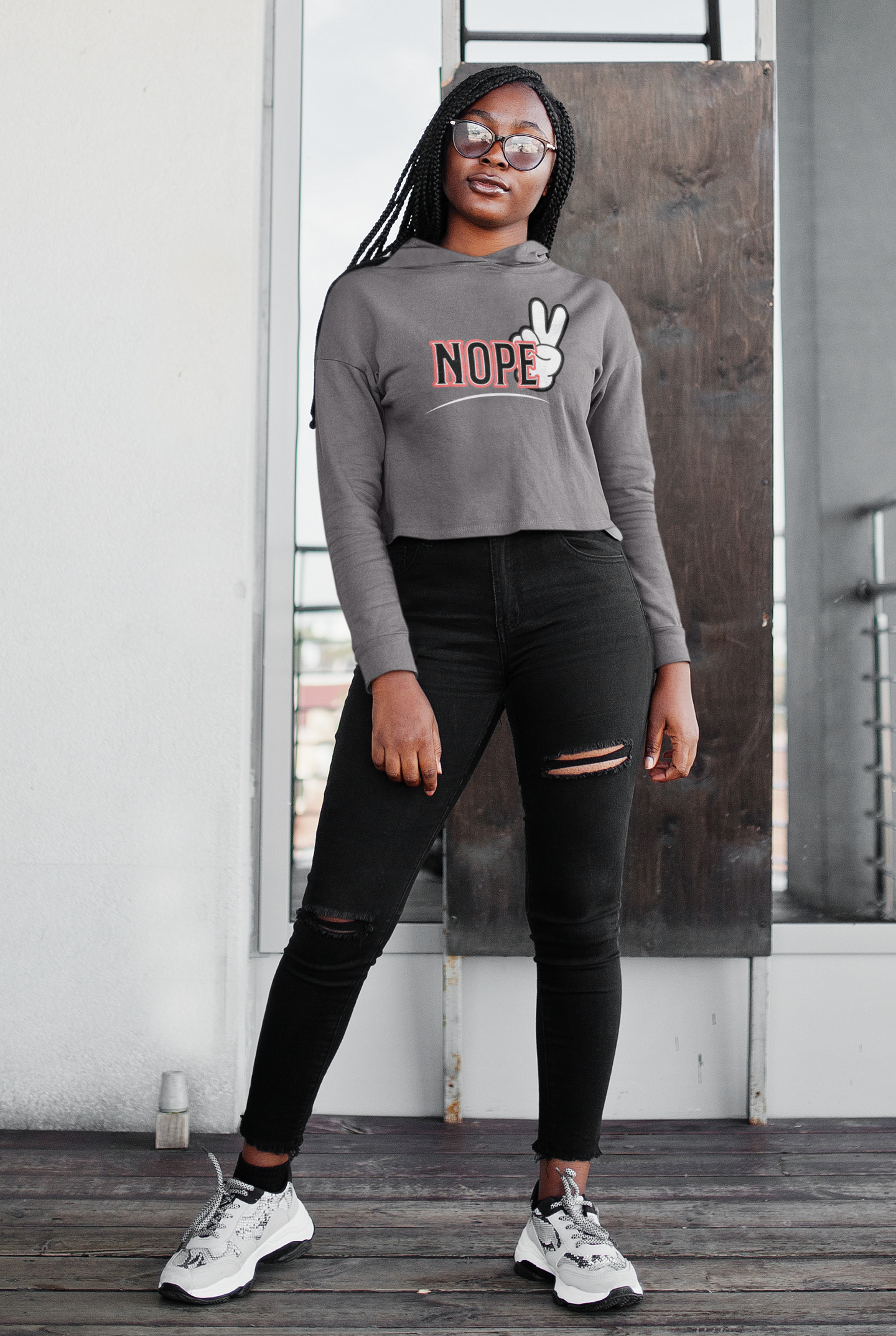 Crop Hoodie Iconic Crop/Hood Dim gray  female front posing